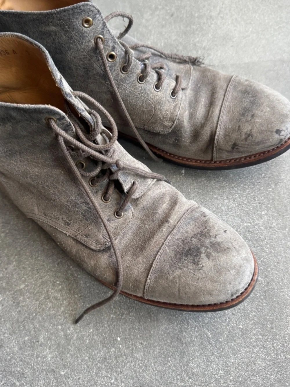 Gray Suede Taft Boots, Size 8 — as-is, broken lace
